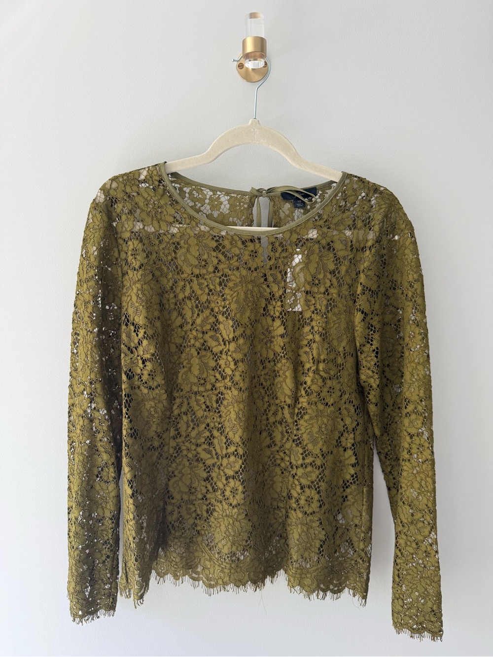 J. Crew Olive Green Lace Long-Sleeve Top